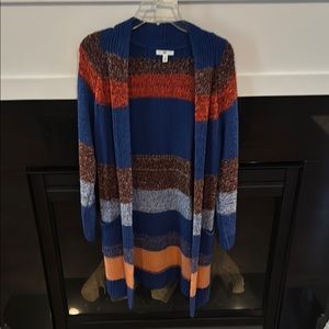 BP Blue and Orange Striped Shrug Sweater
